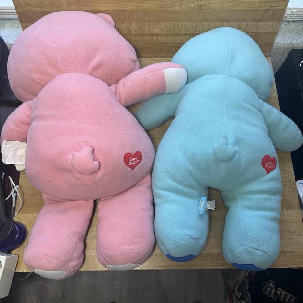 2 Care Bears Plush Large Rainbow Pink 25" Tall Vintage 2004 Jumbo & 2002 Blue - Picture 3 of 7